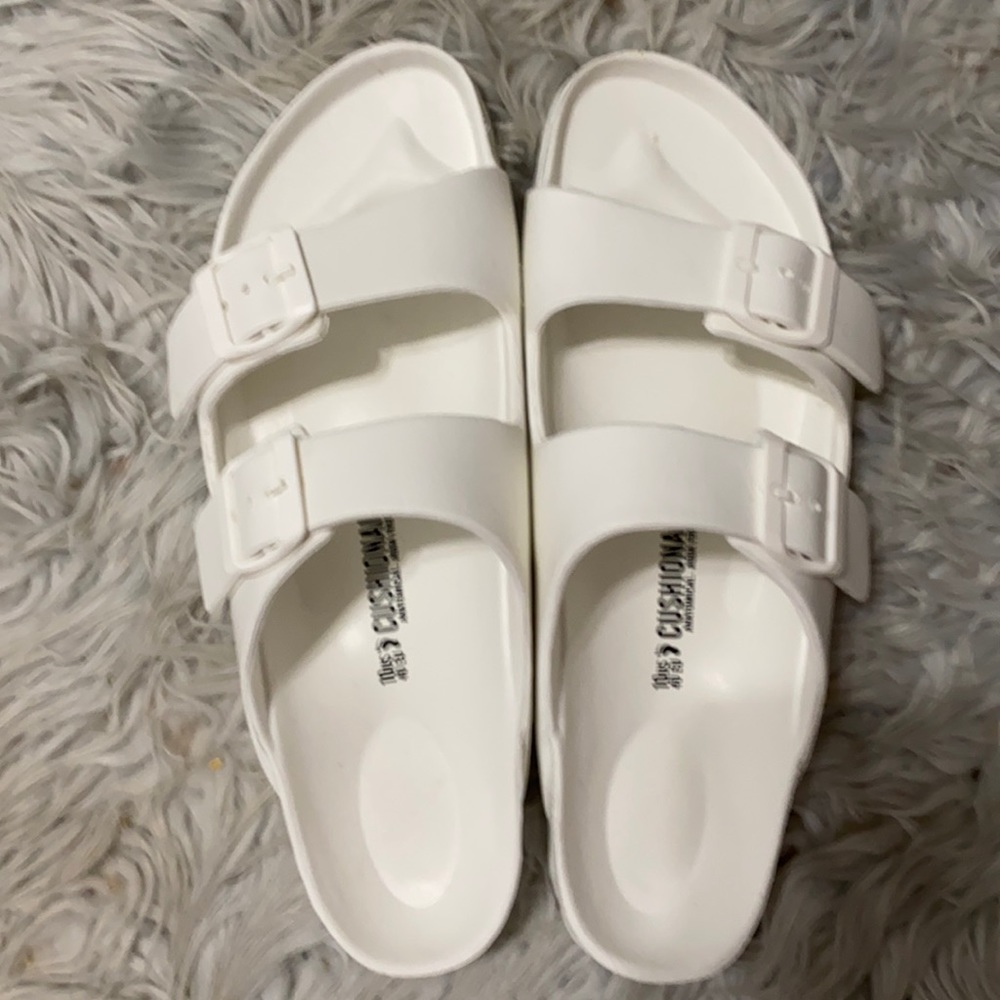 White slip on sandals
